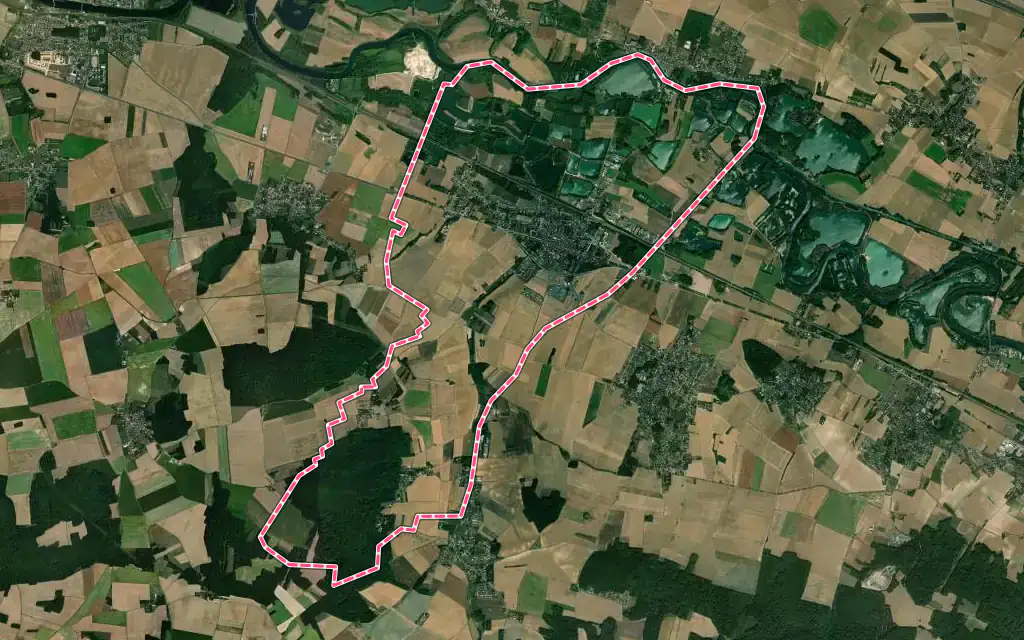 Vue satellite de Villeneuve-la-Guyard avec ses contours administratifs