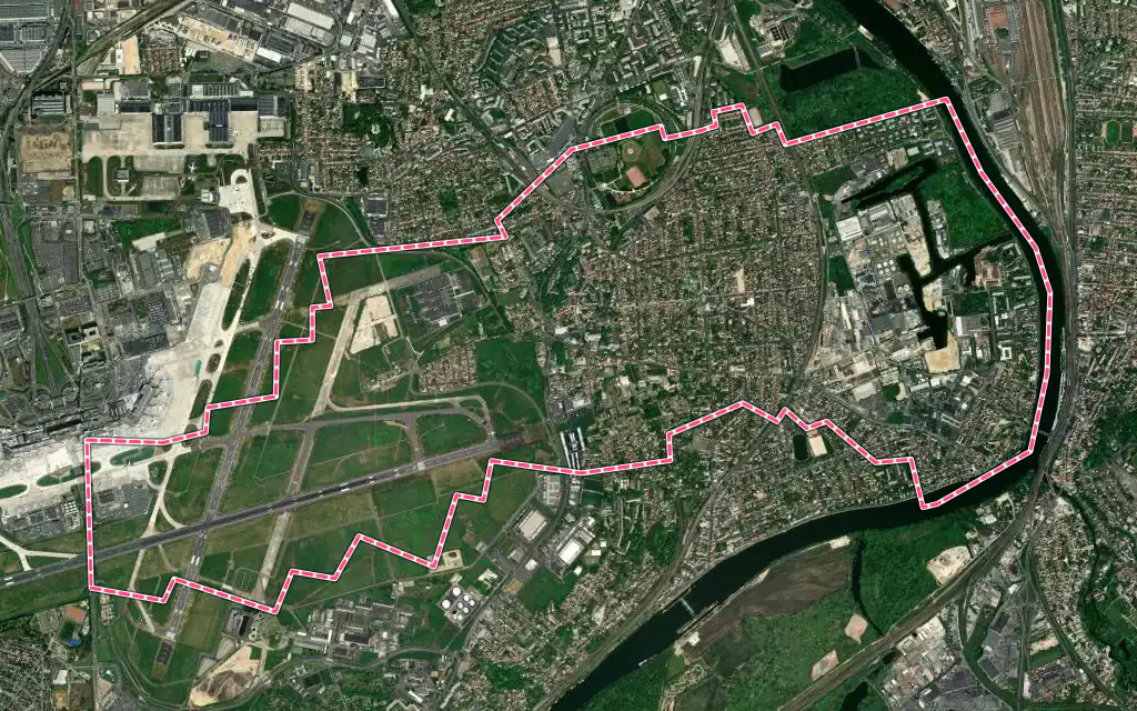 Vue satellite de Villeneuve-le-Roi avec ses contours administratifs