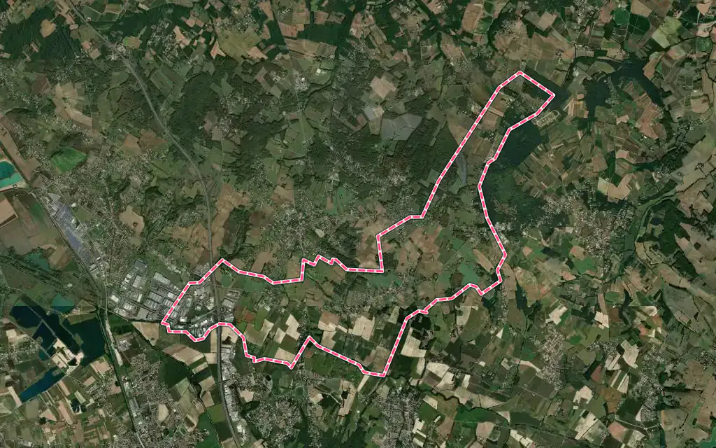 Vue satellite de Villeneuve-lès-Bouloc avec ses contours administratifs