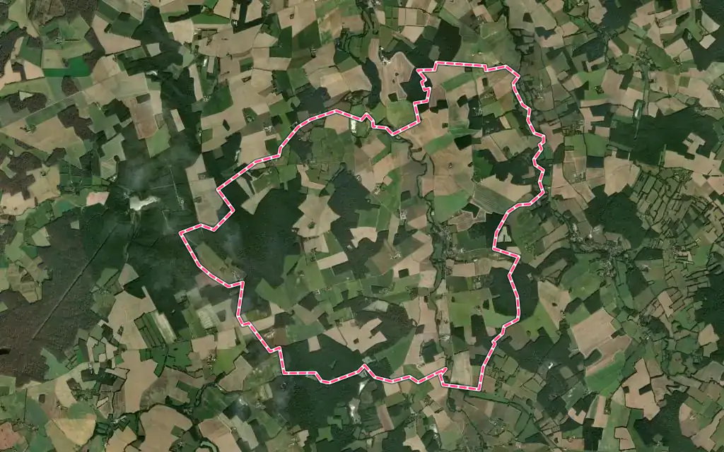 Vue satellite de Villeneuve-les-Genêts avec ses contours administratifs