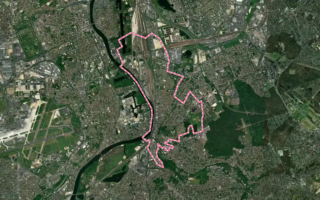 Vue satellite de Villeneuve-Saint-Georges avec ses contours administratifs