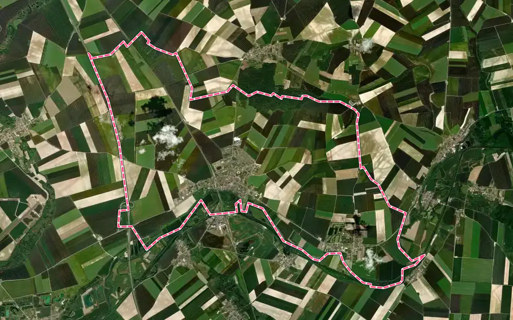Vue satellite de Villeneuve-sur-Aisne avec ses contours administratifs