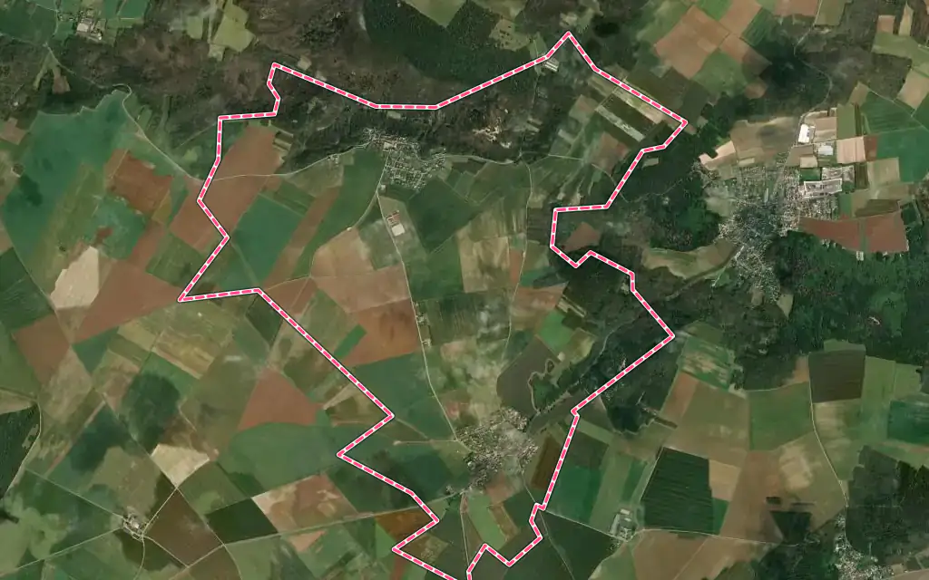 Vue satellite de Villeneuve-sur-Auvers avec ses contours administratifs