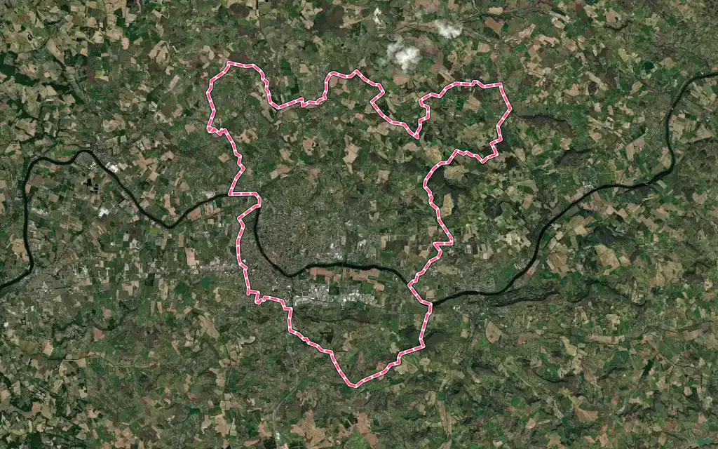 Vue satellite de Villeneuve-sur-Lot avec ses contours administratifs