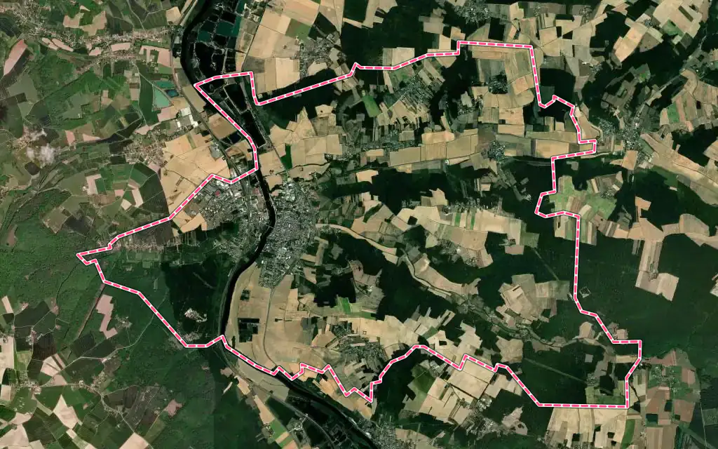 Vue satellite de Villeneuve-sur-Yonne avec ses contours administratifs
