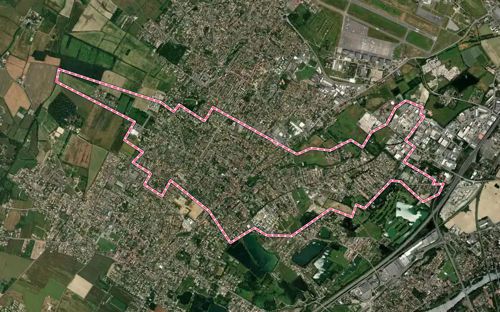 Vue satellite de Villeneuve-Tolosane avec ses contours administratifs