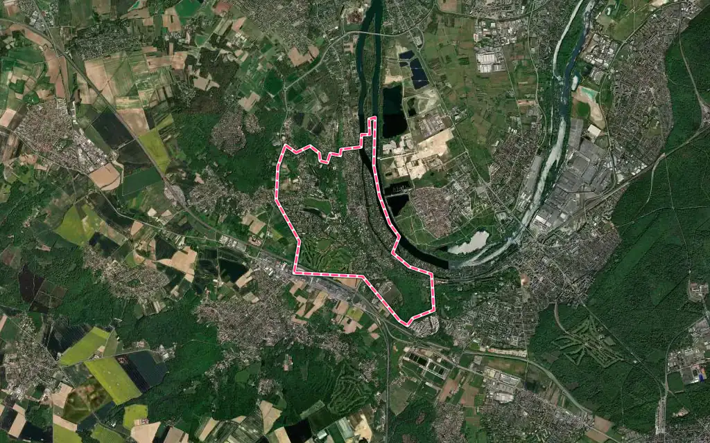 Vue satellite de Villennes-sur-Seine avec ses contours administratifs