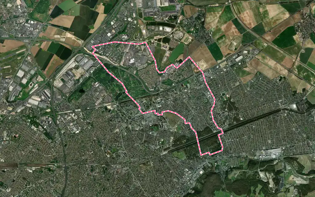 Vue satellite de Villepinte avec ses contours administratifs