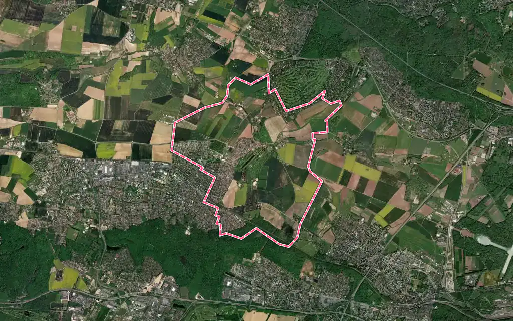Vue satellite de Villepreux avec ses contours administratifs