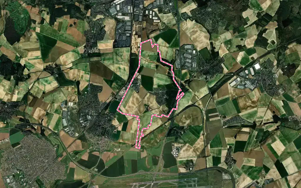 Vue satellite de Villeron avec ses contours administratifs