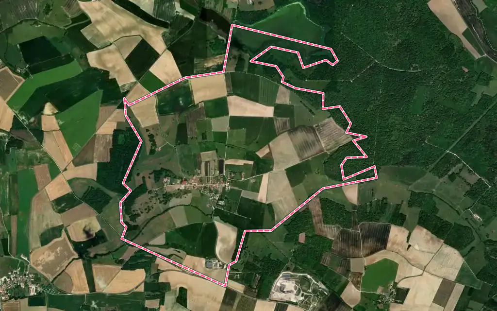 Vue satellite de Villers-aux-Vents avec ses contours administratifs
