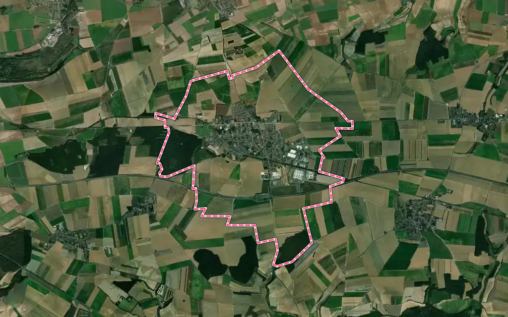 Vue satellite de Villers-Bretonneux avec ses contours administratifs