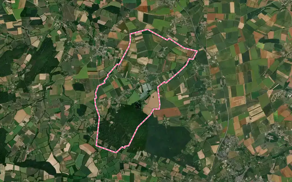Vue satellite de Villers-Canivet avec ses contours administratifs