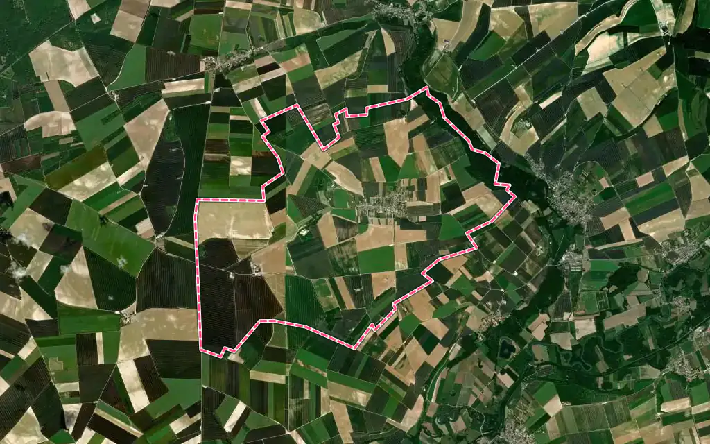 Vue satellite de Villers-devant-le-Thour avec ses contours administratifs