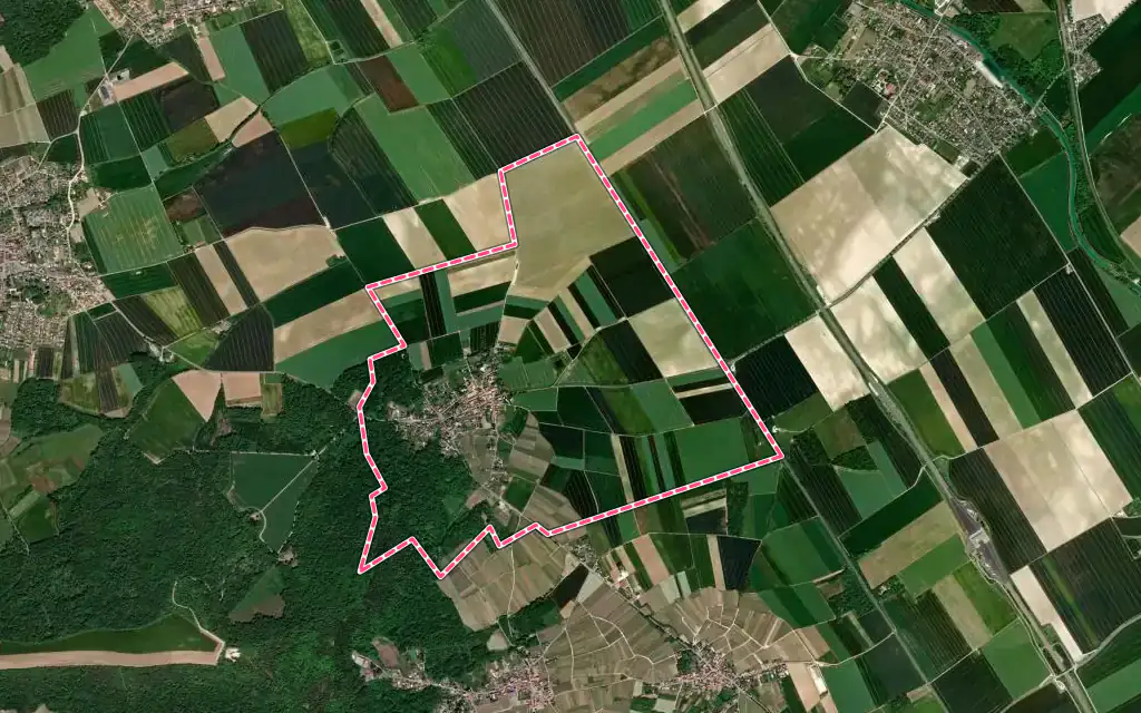 Vue satellite de Villers-Franqueux avec ses contours administratifs