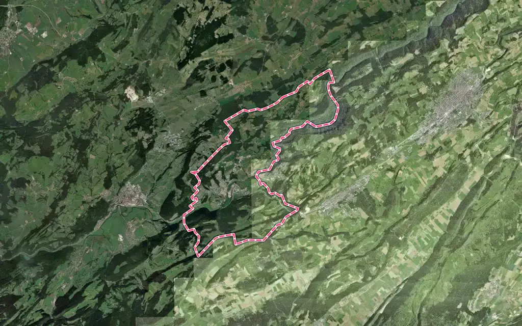 Vue satellite de Villers-le-Lac avec ses contours administratifs