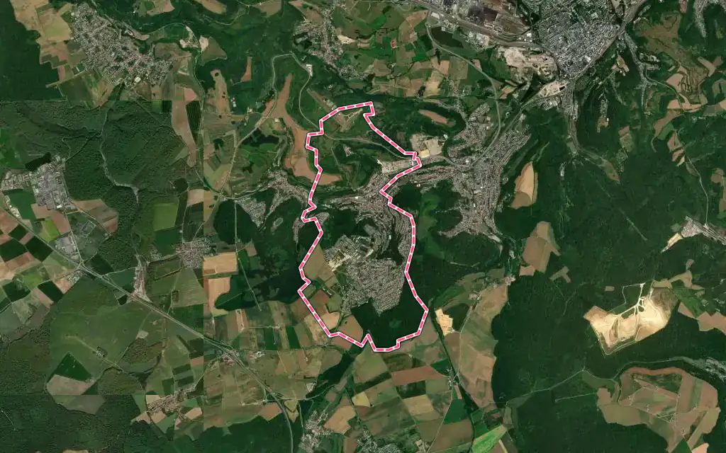 Vue satellite de Villerupt avec ses contours administratifs