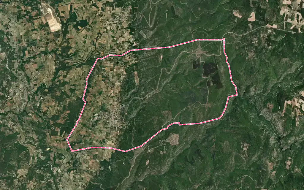 Vue satellite de Villes-sur-Auzon avec ses contours administratifs