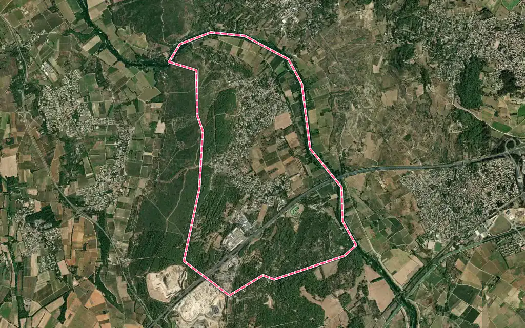 Vue satellite de Villetelle avec ses contours administratifs