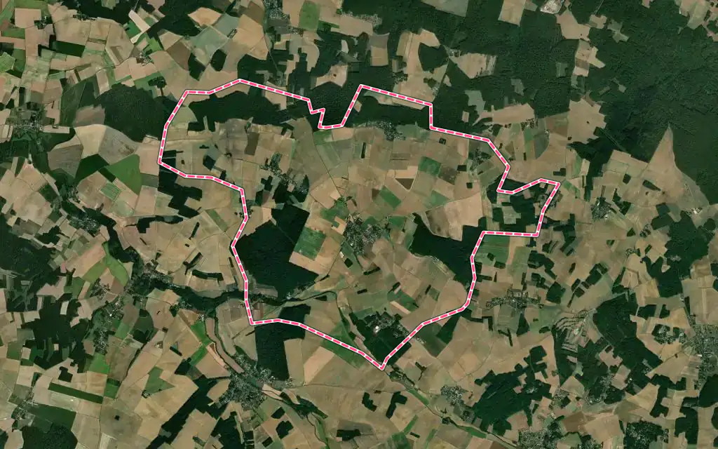 Vue satellite de Villethierry avec ses contours administratifs