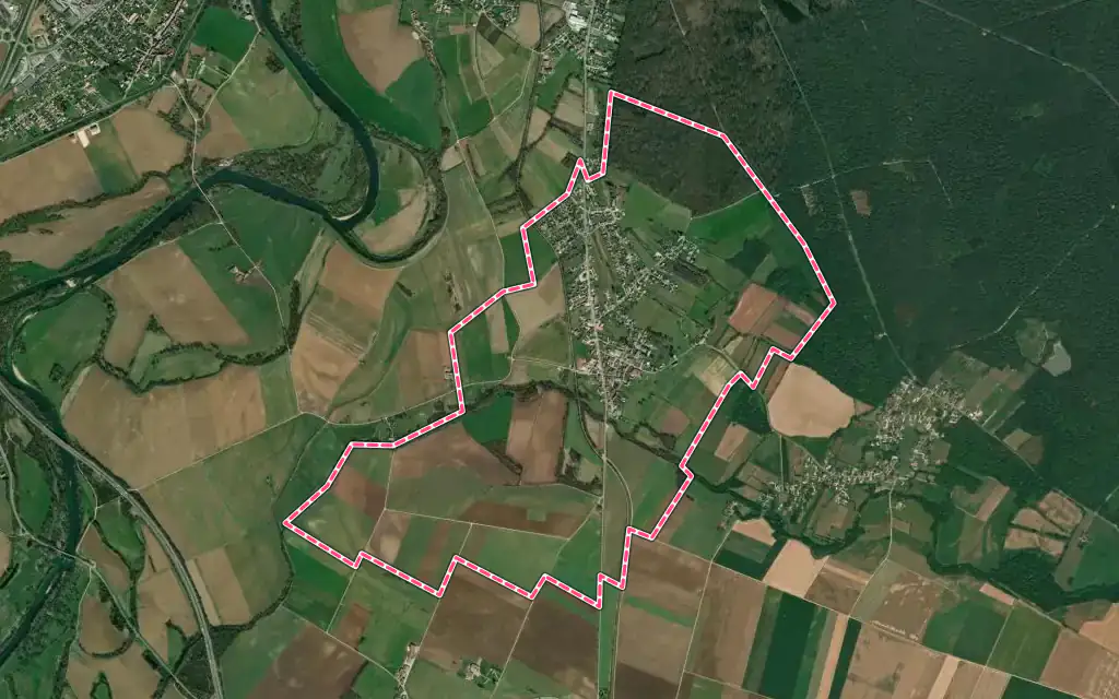 Vue satellite de Villette-lès-Dole avec ses contours administratifs