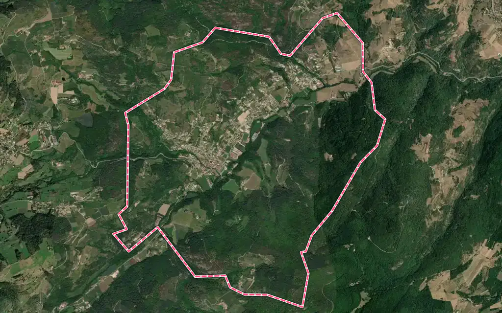 Vue satellite de Villevocance avec ses contours administratifs