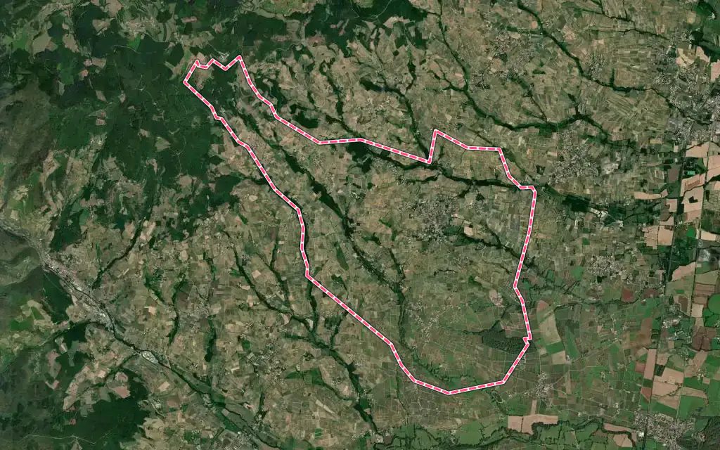 Vue satellite de Villié-Morgon avec ses contours administratifs