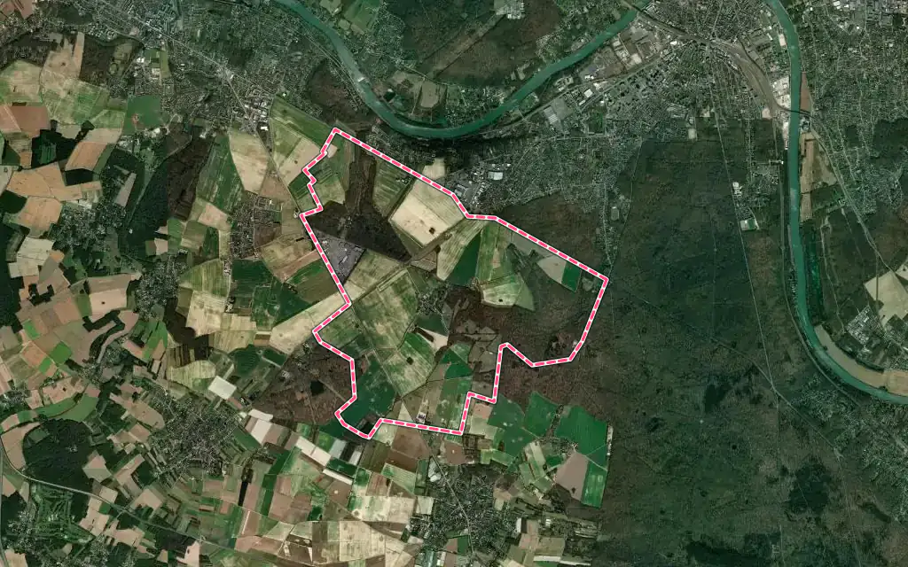 Vue satellite de Villiers-en-Bière avec ses contours administratifs
