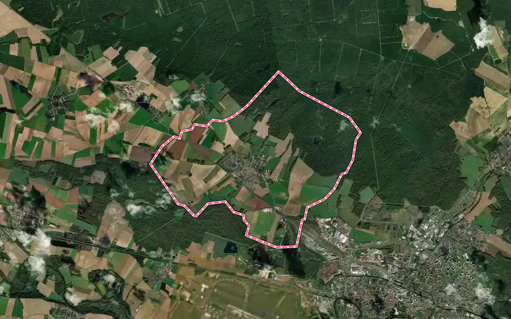 Vue satellite de Villiers-en-Lieu avec ses contours administratifs