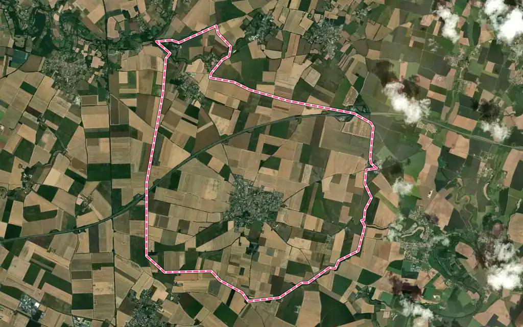 Vue satellite de Villiers-en-Plaine avec ses contours administratifs