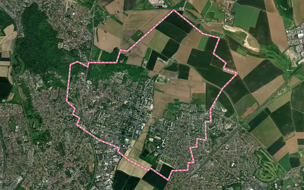 Vue satellite de Villiers-le-Bel avec ses contours administratifs