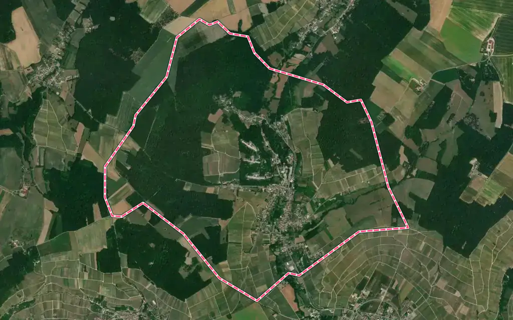 Vue satellite de Villiers-Saint-Denis avec ses contours administratifs