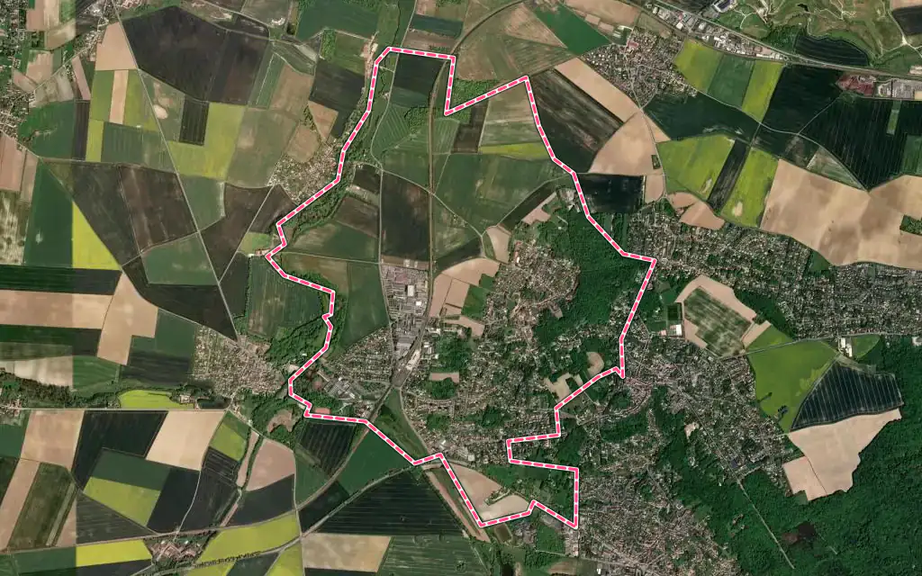Vue satellite de Villiers-Saint-Frédéric avec ses contours administratifs