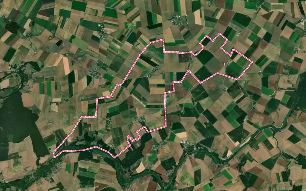 Vue satellite de Villiers-Saint-Orien avec ses contours administratifs