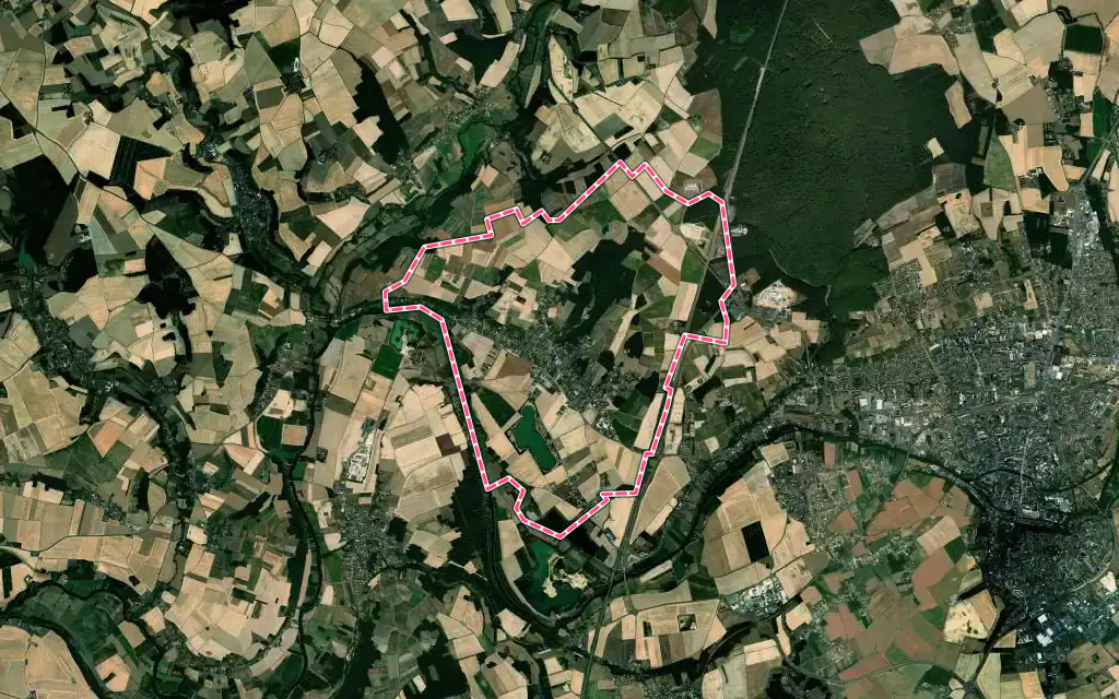 Vue satellite de Villiers-sur-Loir avec ses contours administratifs