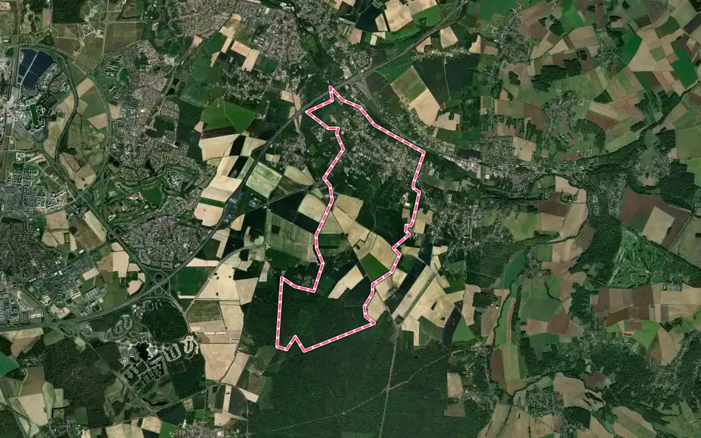 Vue satellite de Villiers-sur-Morin avec ses contours administratifs
