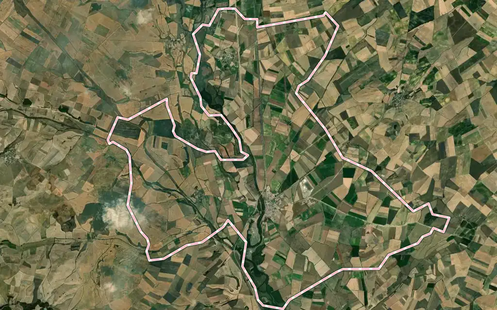Vista satélite de Villoldo con su contorno administrativo