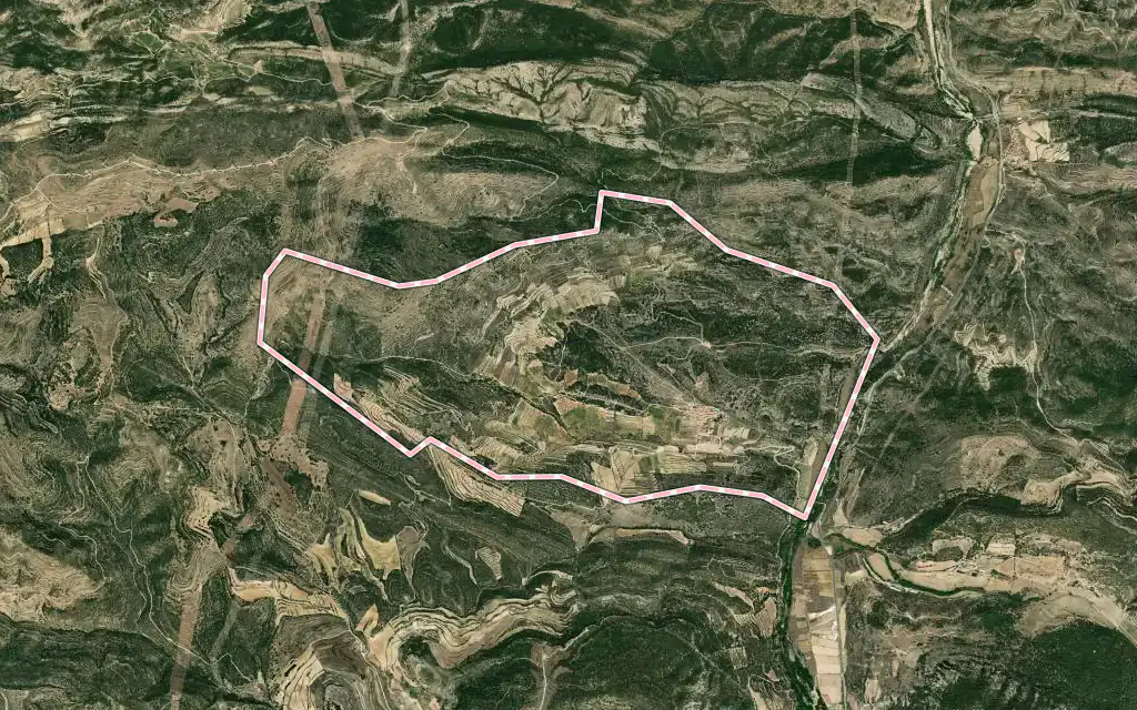 Vista satélite de Villores con su contorno administrativo