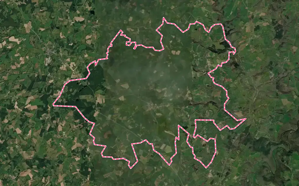 Vue satellite de Villossanges avec ses contours administratifs