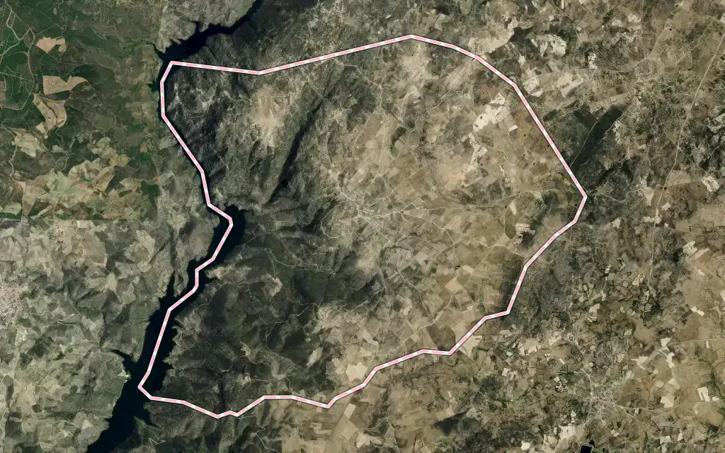 Vista satélite de Vilvestre con su contorno administrativo