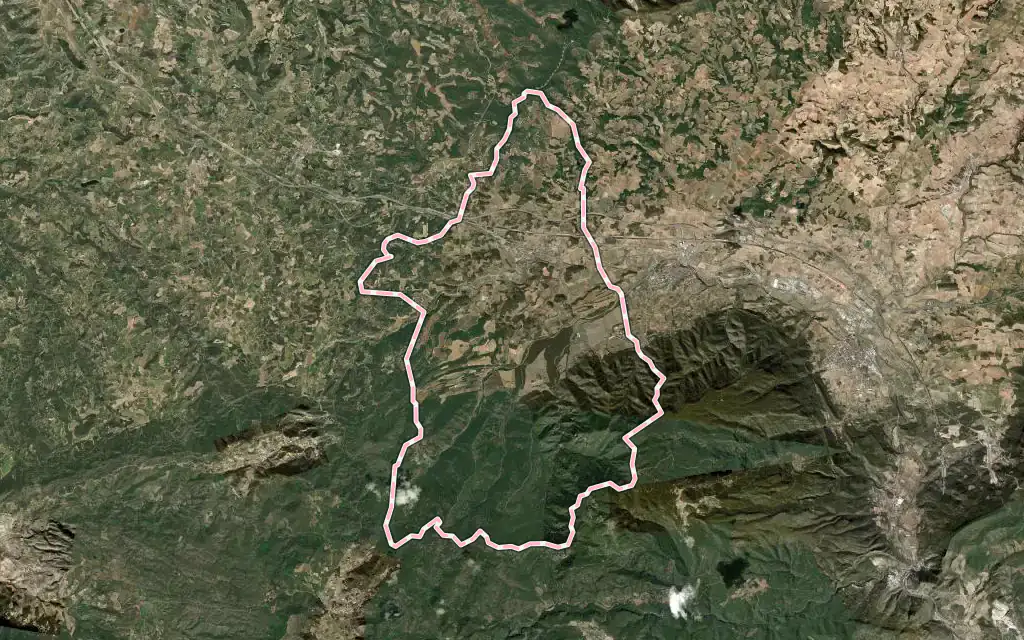 Vista satélite de Vimbodí i Poblet con su contorno administrativo
