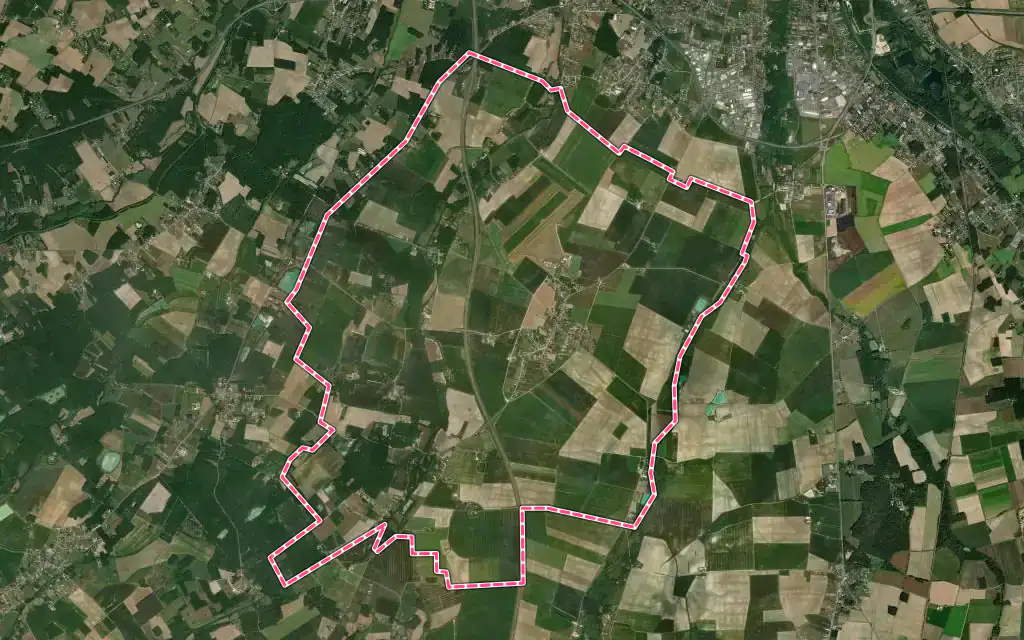 Vue satellite de Vimory avec ses contours administratifs