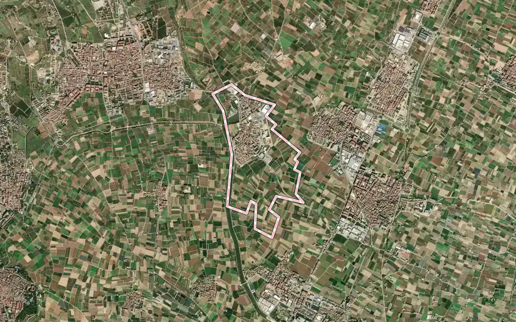 Vista satélite de Vinalesa con su contorno administrativo