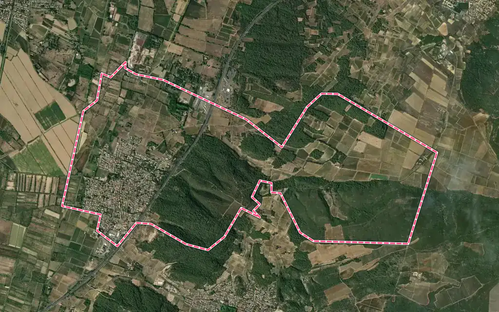 Vue satellite de Vinassan avec ses contours administratifs