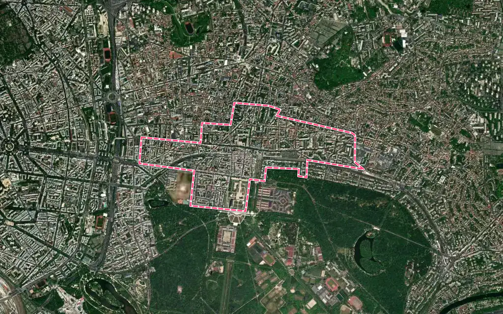Vue satellite de Vincennes avec ses contours administratifs