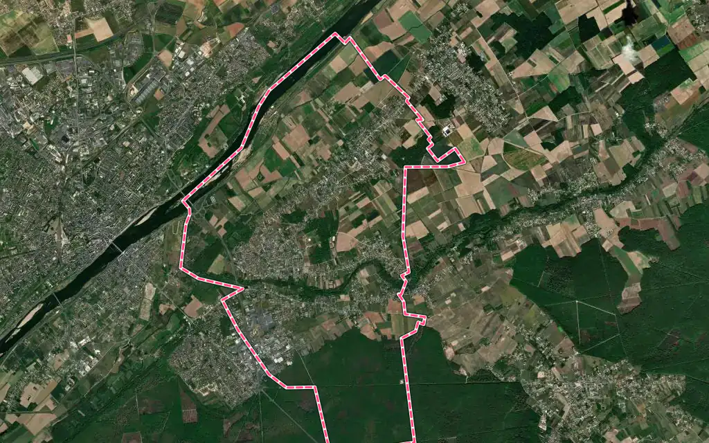 Vue satellite de Vineuil avec ses contours administratifs