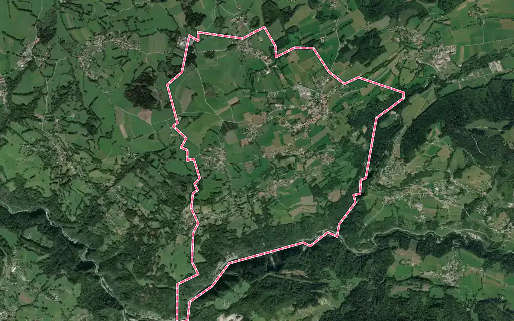 Vue satellite de Vinzier avec ses contours administratifs