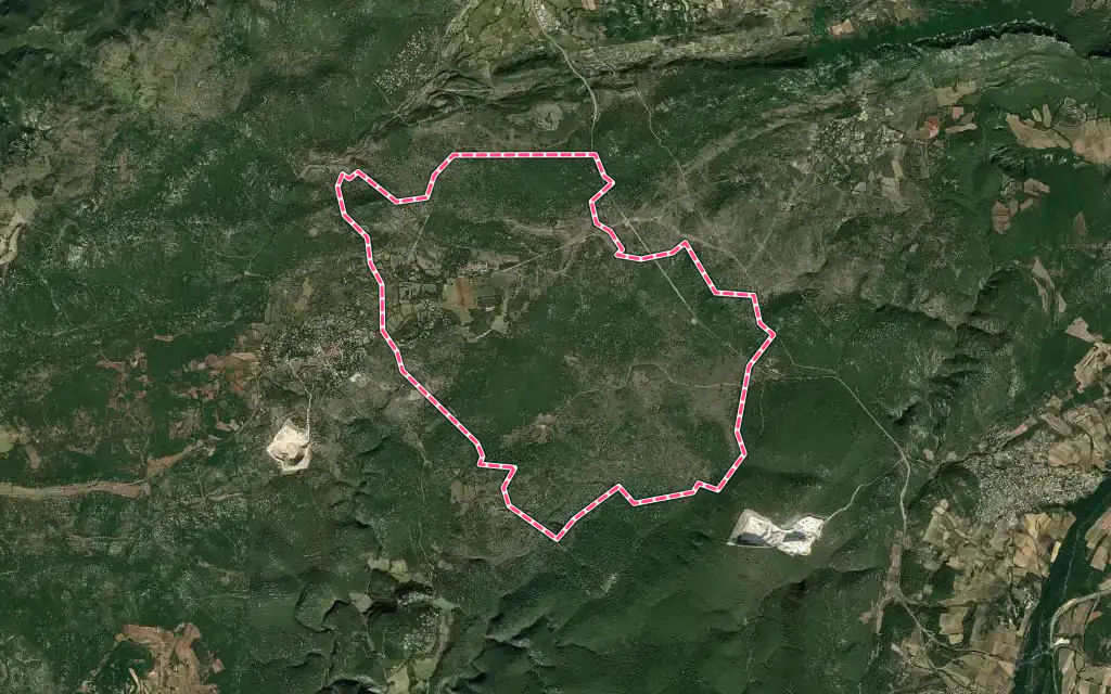 Vue satellite de Viols-en-Laval avec ses contours administratifs