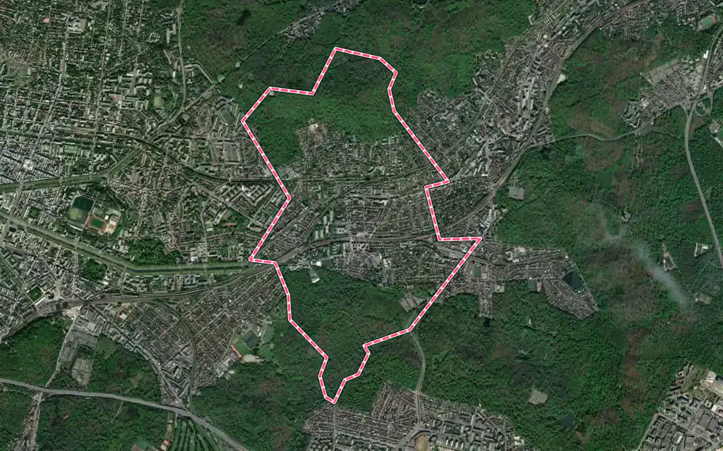 Vue satellite de Viroflay avec ses contours administratifs