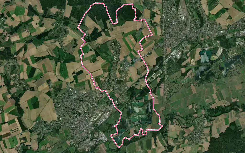 Vue satellite de Viry-Noureuil avec ses contours administratifs